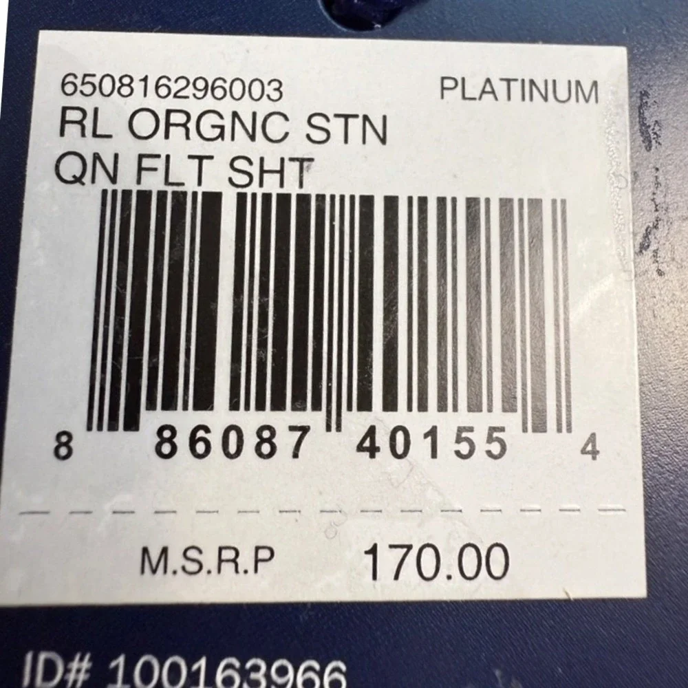 Ralph Lauren Queen Flat Sheet Organic‎ Cotton Sateen Platinum Gray NWT